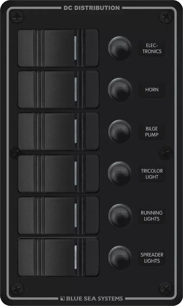 Blue Sea Systems Panel H2O 12VDC CLB 6-pos Black - Batteriezubehör - 632085083731 - 1