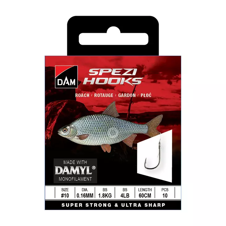 DAM Spezi Roach 10 0,16mm 1,8kg 60cm - Fertige Hakenvorfächer - 5706301664853 - 1