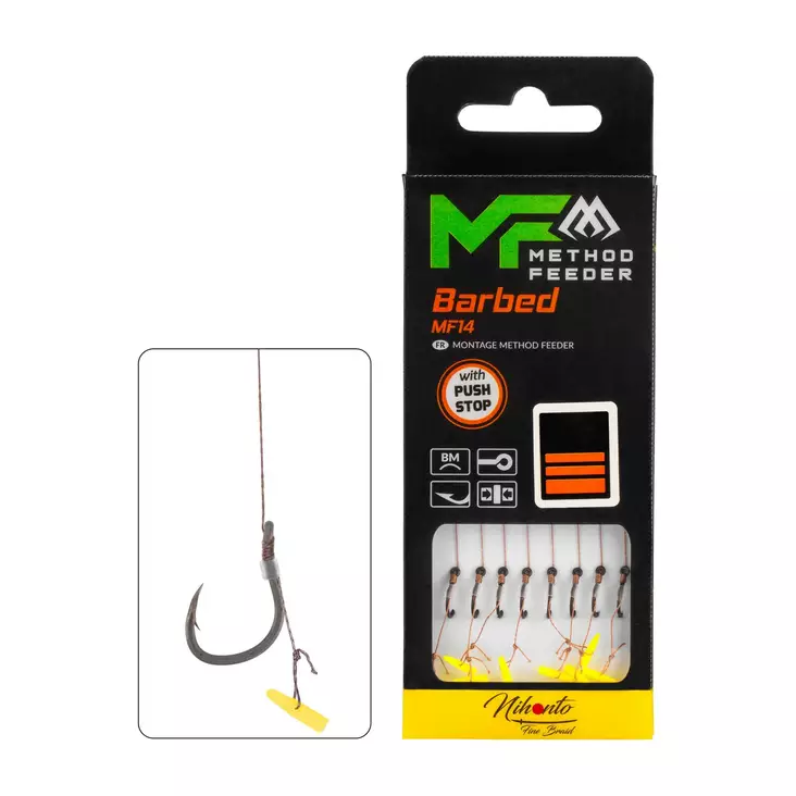 Mikado MF Rig MF14 Push Stop Barbed Braid 10cm - Gebundene Haken - 5900637121213 - 1