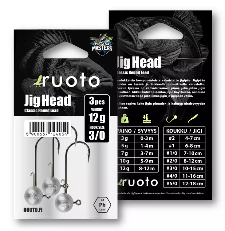 Ruoto PredatorMasters Jig Head 12g - "Classic Round Lead" - Jig-Köpfe - 6438407013455 - 2