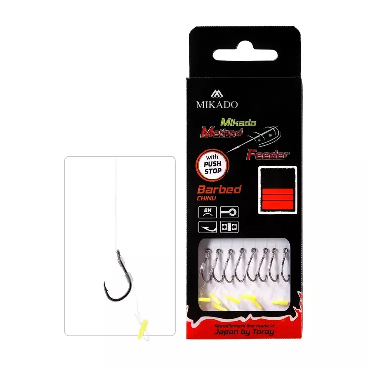 Mikado MF Rig HMFB12P Push Stop Mono Barbed - Gebundene Haken - 5900637721086 - 1