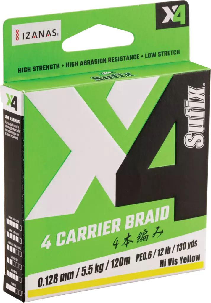 Sufix X4 Braid 0,185mm HiVis Yellow - Geflochtene Schnüre - 024777740112 - 1