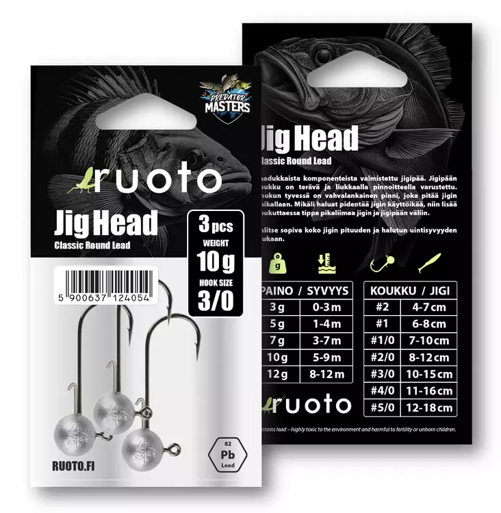 Ruoto PredatorMasters Jig Head 10g - "Classic Round Lead" - Jig-Köpfe - 6438407013387 - 2