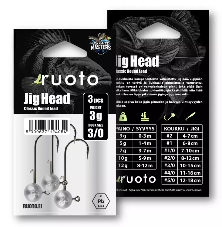 Ruoto PredatorMasters Jig Head 3g - "Classic Round Lead" - Jig-Köpfe - 6438407013189 - 2